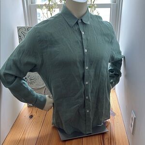 Men's Sage Green Linen Button-Up Shirt